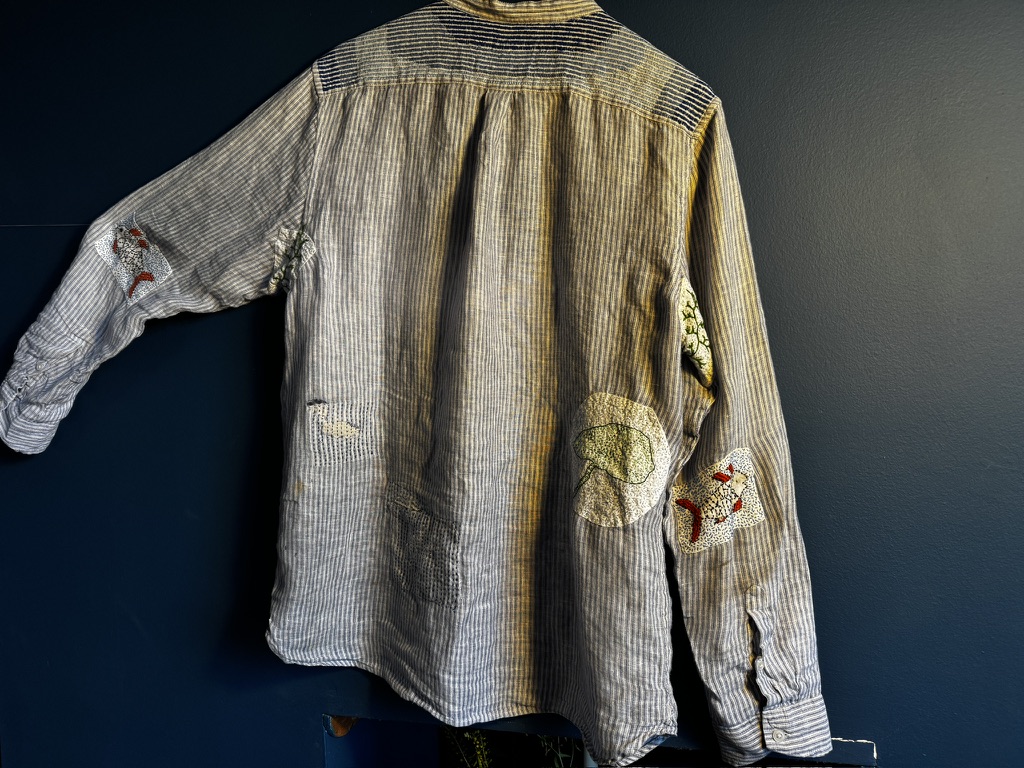 Blue Shirt with kantha patches